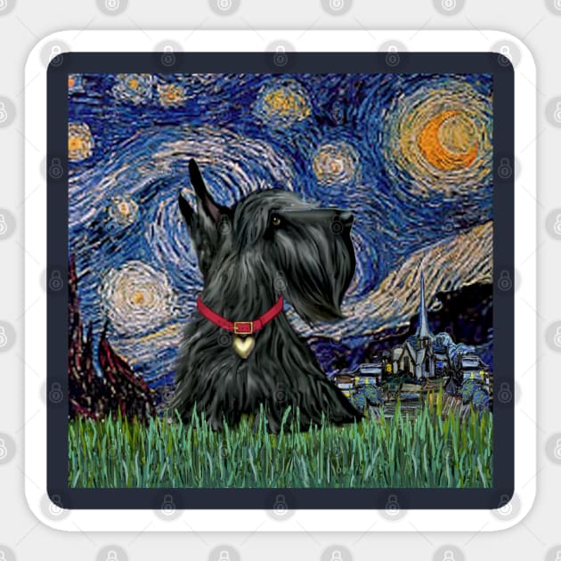 Starry Night Adapted to Include a Black Scottish Terrier Sticker by Dogs Galore and More